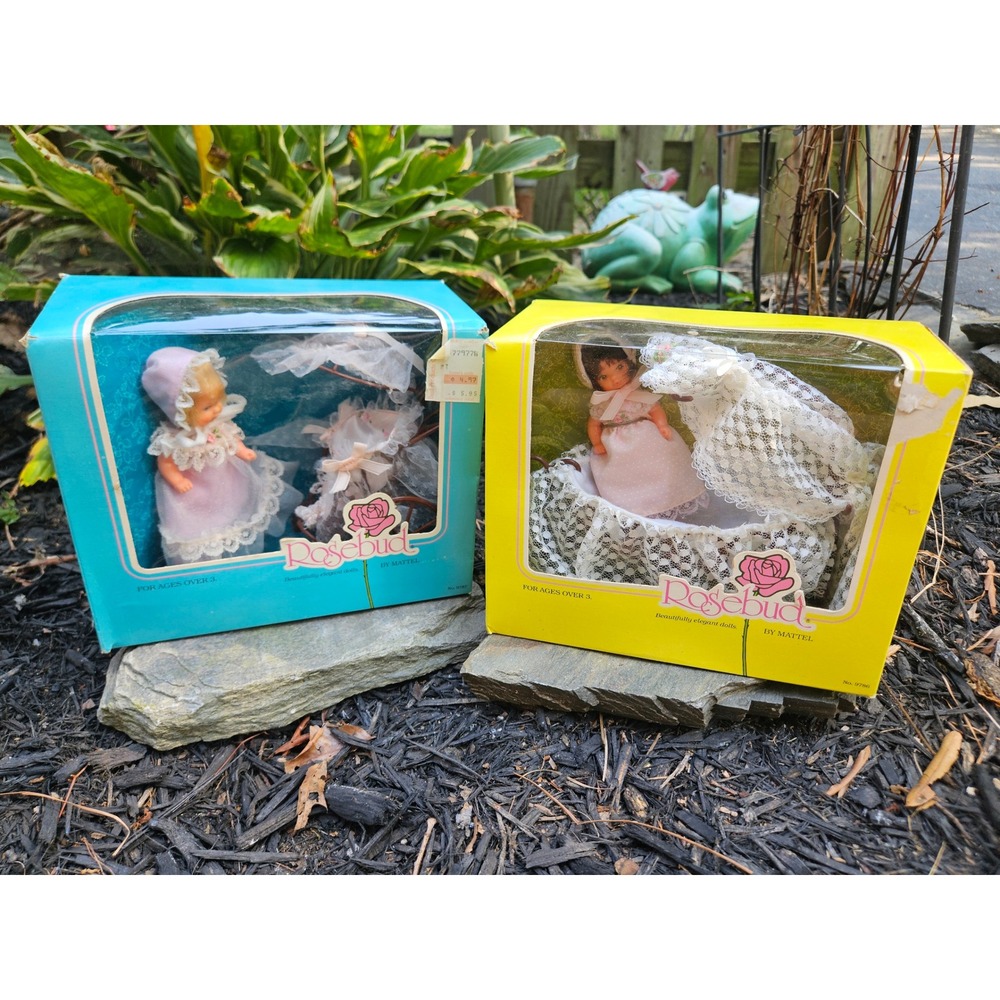 Vtg 1976 Mattel Rosebud Dolls Lot Pink Heather & Lavender Lace New in Box